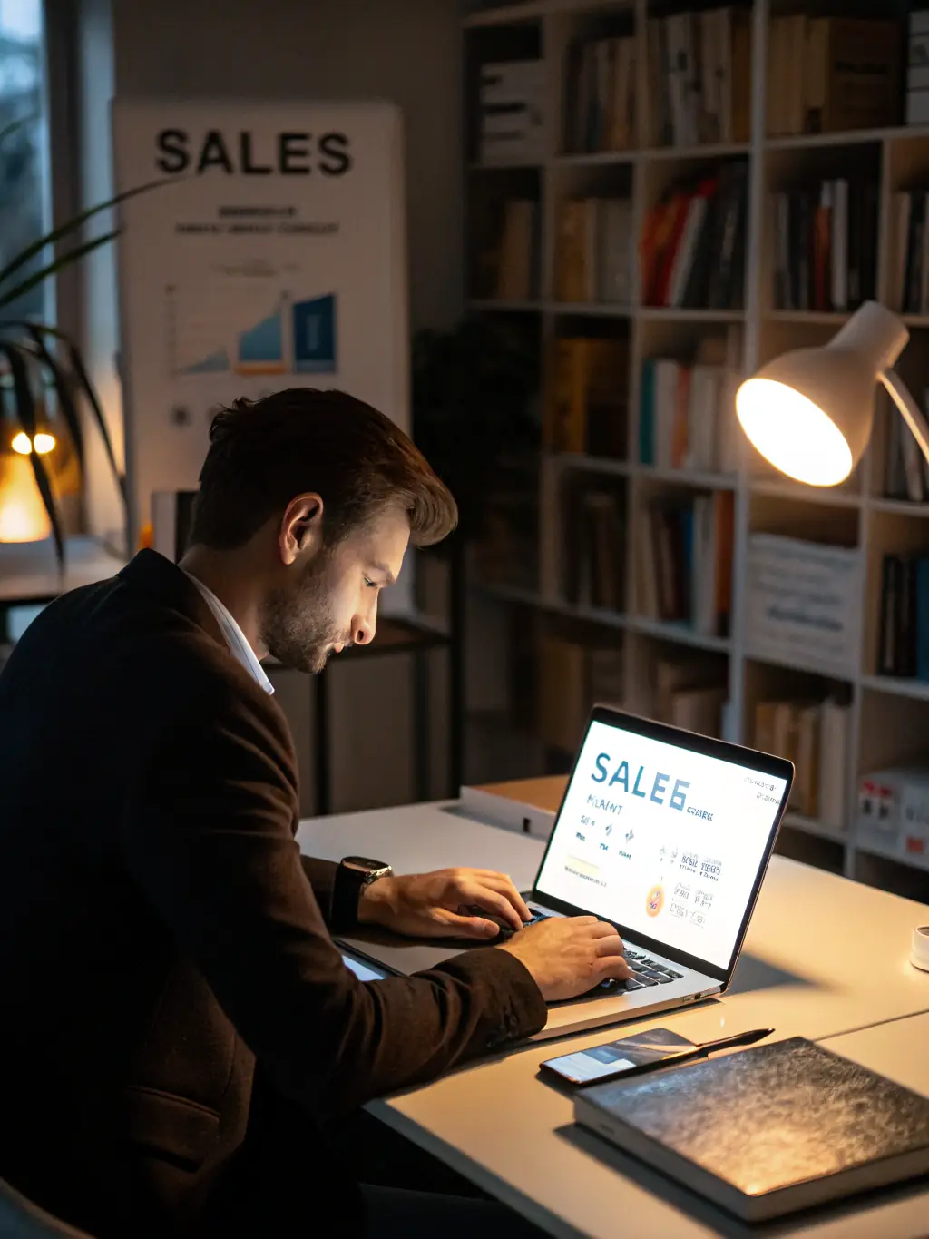 A sales team collaborating with a client, reviewing sales data and strategies on a digital tablet, representing sales support solutions.