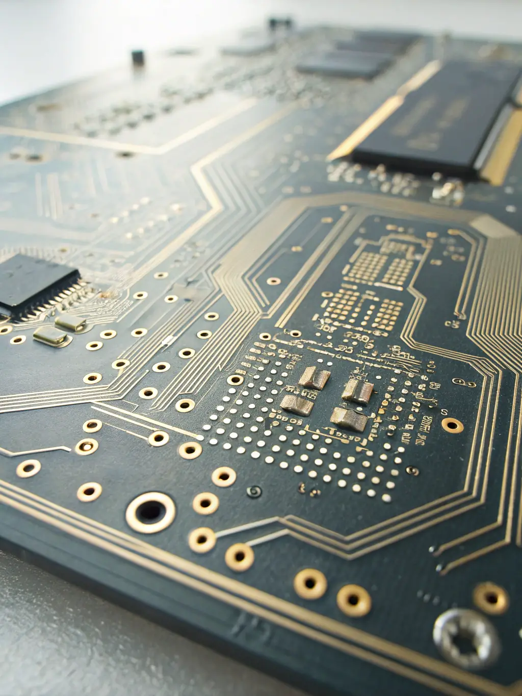 A focused image of a circuit board with marketing data overlaid, symbolizing targeted marketing strategies for the electronics industry.